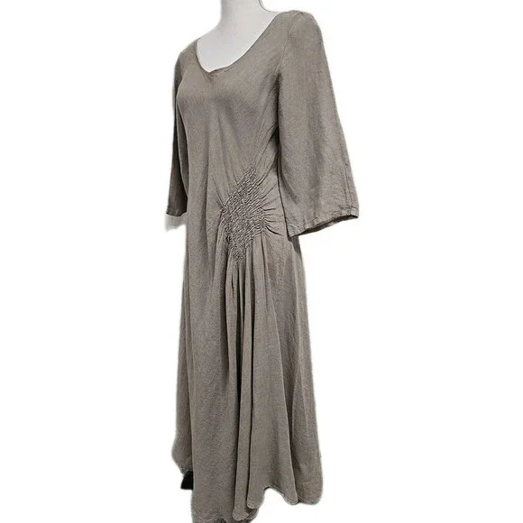 LA BOTTEGA DI BRUNELLA Italy Linen Midi Dress Latte Beige Women’s ONE Size -S-L